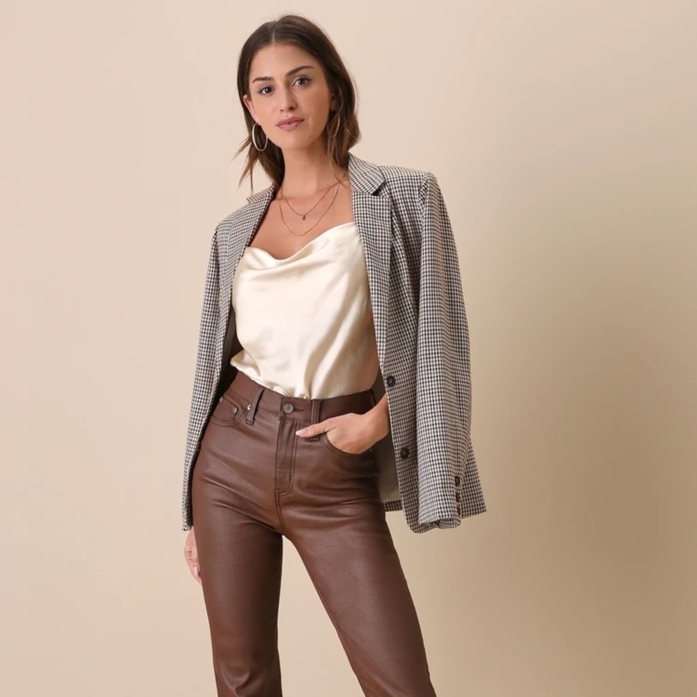 LULU’S Emmerson Champagne Satin Sleeveless Cowl Neck Bodysuit - Picture 2 of 4